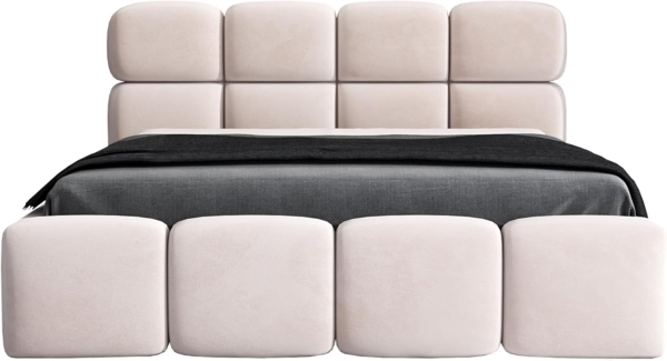 Polsterbett MONAKO 180x200 mit Matratze, Bettkasten und Lattenrost. Farbe: Beige 2