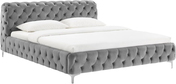 riess-ambiente Polsterbett MODERN BAROCK 180x200cm grau Samt – Barock Stil, Kopfteil, Doppelbett (Einzelartikel, 1-tlg), Chesterfield Design, King-Size-Bett, bequemes Ehebett, Glamour