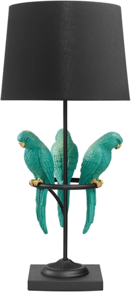 riess-ambiente Tischleuchte WILDLIFE 75cm schwarz / türkis, Ein-/Ausschalter, ohne Leuchtmittel, Wohnzimmer · Stoff · Metall · Marmor · Papagei-Skulptur · Schlafzimmer