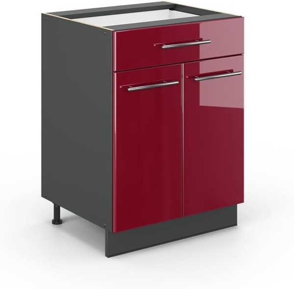 Vicco Schubunterschrank 60 cm Küchenschrank Hängeschrank Küchenzeile Fame-Line (Bordeaux Hochglanz)