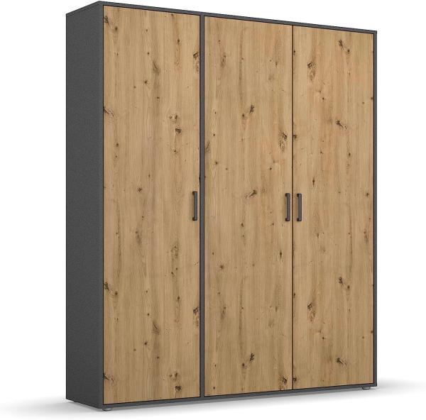 rauch Kleiderschrank; Drehtürenschrank VOYAGER, 3-türig, Eiche Artisan/Graumetallic, 140x194x53xcm