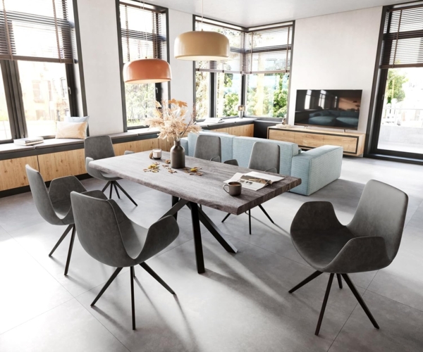 Esszimmerstuhl Ilia-Flex mit Armlehnen Mikrofaser Anthrazit Vintage Kreuzgestell kantig Schwarz Bild 5