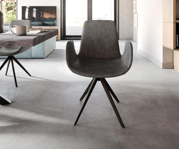 Esszimmerstuhl Ilia-Flex mit Armlehnen Mikrofaser Anthrazit Vintage Kreuzgestell kantig Schwarz Bild 3