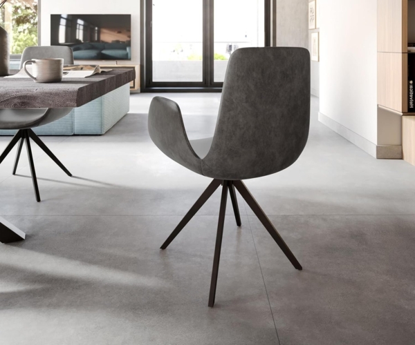 Esszimmerstuhl Ilia-Flex mit Armlehnen Mikrofaser Anthrazit Vintage Kreuzgestell kantig Schwarz Bild 6