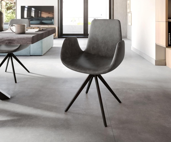 Esszimmerstuhl Ilia-Flex mit Armlehnen Mikrofaser Anthrazit Vintage Kreuzgestell kantig Schwarz Bild 2