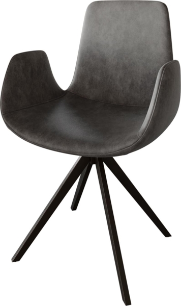 Esszimmerstuhl Ilia-Flex mit Armlehnen Mikrofaser Anthrazit Vintage Kreuzgestell kantig Schwarz Bild 1