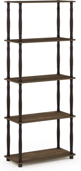 Furinno Besi 6-stöckiges industrielles Mehrzweckregal mit Metallrahmen, breit, Eiche Finn