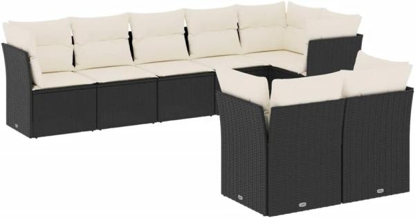 vidaXL 8-tlg. Garten-Sofagarnitur mit Kissen Schwarz Poly Rattan 3249745