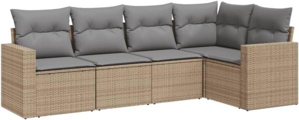 vidaXL 5-tlg. Garten-Sofagarnitur mit Kissen Beige Poly Rattan 3218919