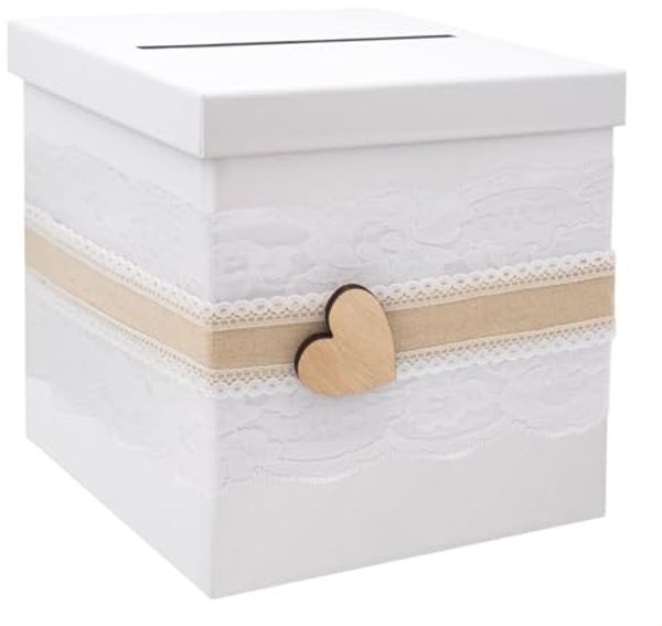 ZauberDeko Geschenkbox Briefbox Kartenbox Vintage Herz Spitze Hochzeit Geldgeschenk Weiß