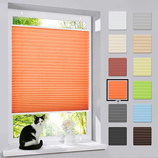 bobodeco Plissee ohne Bohren Klemmfix Faltrollo Jalousie Orange 90x120 cm (BxH), Plisseerollo Sichtschutz und Sonnenschutz Blickdicht Easyfix lichtdurchlässig Rollo für Fenster & Tür