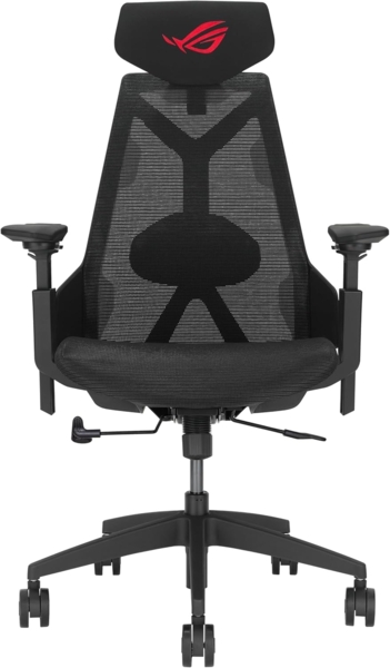 ASUS ROG Destrier Ergo Core Gaming Chair (ergonomischer Gaming Stuhl, 360 Grad Armstützen mit bis zu 14cm Höhe für Mobile Gaming, Nylonrahmen, Mesh, verstellbare Lendenwirbelstütze und Kopfstütze)