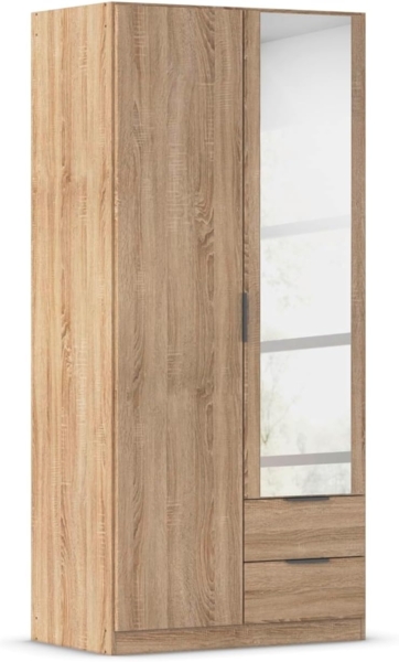 Rauch Möbel Lagoa, Kleiderschrank, Garderobe für Schlafzimmer, Kinderzimmer, Jugendzimmer 2-türig mit Spiegel, 2 Schubladen, mit Zubehör Premium, Farbe Eiche Sonoma, Holz, Breite 91