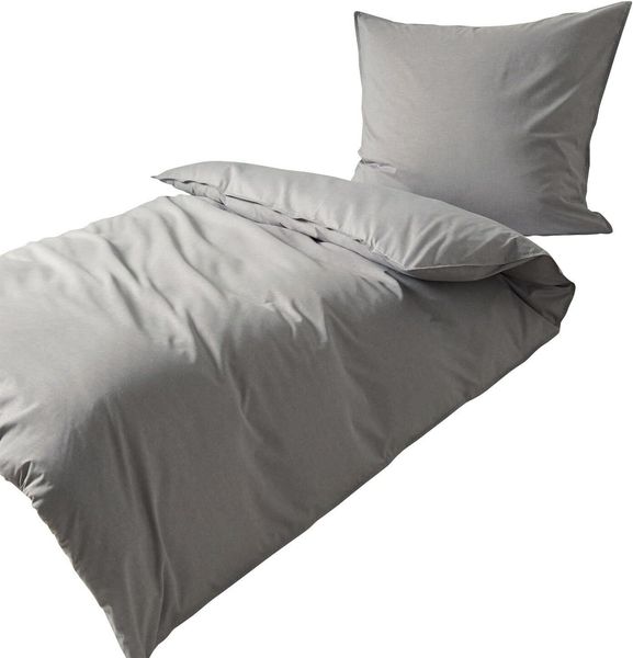 Traumschlaf Basic Uni Bettwäsche Chambray|140x200 cm + 70x90 cm| grauTraumschlaf Basic Uni Bettwäsche Chambray