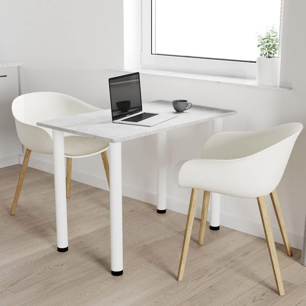 120x60 | Esszimmertisch - Esstisch - Tisch mit weißen Beinen - Küchentisch - Bürotisch | Beton