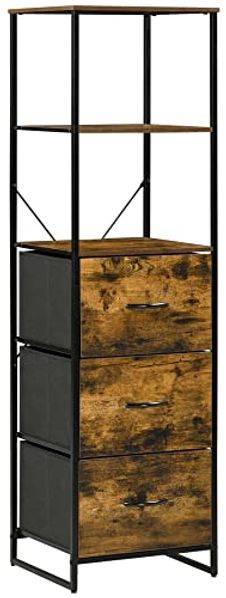 HOMCOM Kommode Sideboard mit 3 Schubladen aus Stoff, Regal und Griff (Regal und Griff, 1 St, Aufbewahrungsschrank mit Industrial Design), für Wohnzimmer Rustikal-Braun