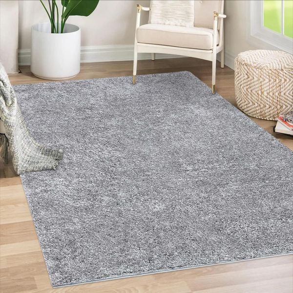 Teppich Wohnzimmer Hochflor Shaggy - 120x170cm - Grau Einfarbig Uni Flauschig Modern Boho Deko Teppiche Weich Schlafzimmer