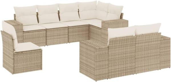 vidaXL 8-tlg. Garten-Sofagarnitur mit Kissen Beige Poly Rattan 3255175