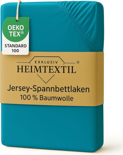 EXKLUSIV HEIMTEXTIL Marke Jersey Spannbettlaken 140 x 200 cm Türkis 100% Baumwolle Öko - Tex Zertifiziert Bed-Sheet Bettlaken Spannbetttuch Topper Leinentuch