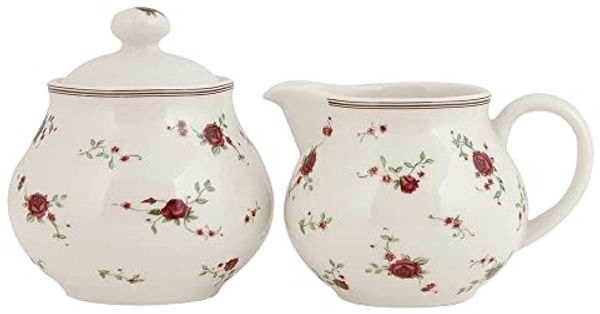 Clayre & Eef Kaffeeservice La Petite Rose Milchkännchen & Zuckerdose im romantischen Landhausstil