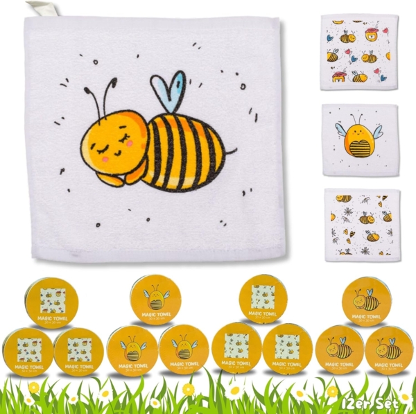 Bada Bing Handtuch Set Magisches Bienen Handtuch Zauberhandtuch Biene, Baumwolle (Honigbiene, 12-St), Komprimiert