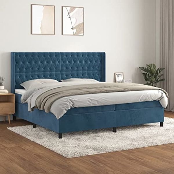 vidaXL Boxspringbett mit Matratze Dunkelblau 200x200 cm Samt 3132883