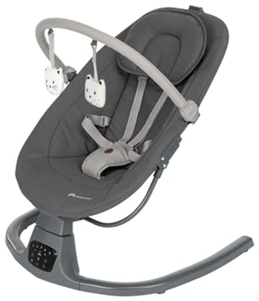 Bebeconfort Jolana, Babywippe elektrisch, 0–6 Mon (9 kg), automatische Bewegungserkennung, 12 beruhigende Lieder, 5 Naturgeräusche, verstellbare Rückenlehne, 2 Liegepositionen, Tinted Graphite