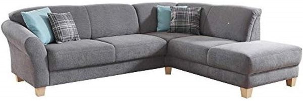 CAVADORE Ecksofa Gootlaand mit Ottomane rechts / Große Couch im Landhausstil / Mit Federkern / 257 x 84 x 212 / Grau