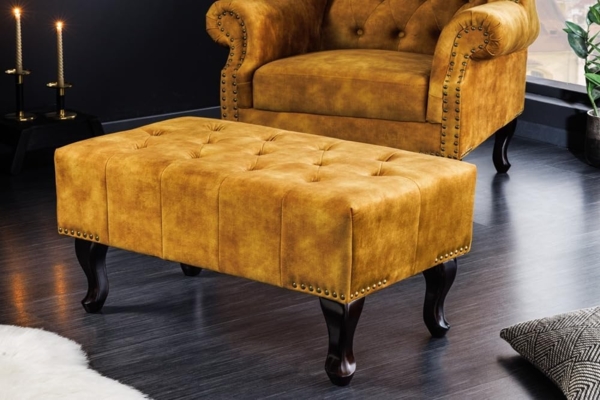 riess-ambiente Fußhocker CHESTERFIELD 80cm senfgelb / dunkelbraun (Einzelartikel, 1 St), Wohnzimmer · Samt · Wellenunterfederung · Chesterfield Design Bild 3