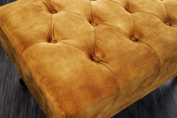 riess-ambiente Fußhocker CHESTERFIELD 80cm senfgelb / dunkelbraun (Einzelartikel, 1 St), Wohnzimmer · Samt · Wellenunterfederung · Chesterfield Design Bild 4