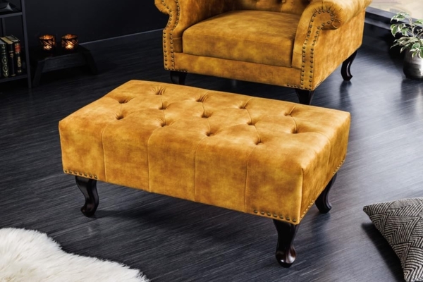 riess-ambiente Fußhocker CHESTERFIELD 80cm senfgelb / dunkelbraun (Einzelartikel, 1 St), Wohnzimmer · Samt · Wellenunterfederung · Chesterfield Design Bild 2