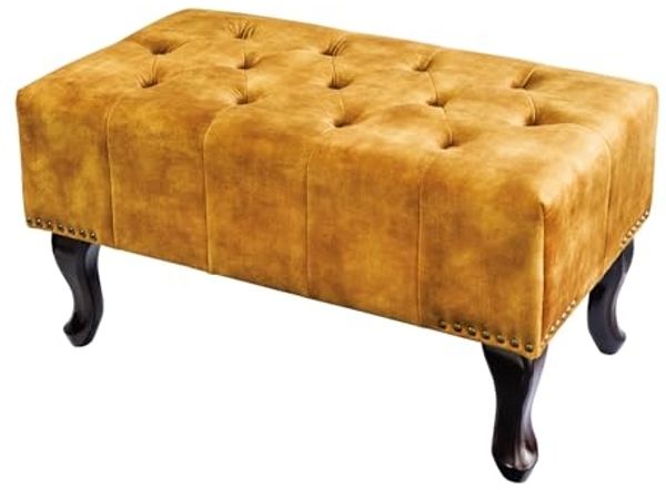 riess-ambiente Fußhocker CHESTERFIELD 80cm senfgelb / dunkelbraun (Einzelartikel, 1 St), Wohnzimmer · Samt · Wellenunterfederung · Chesterfield Design