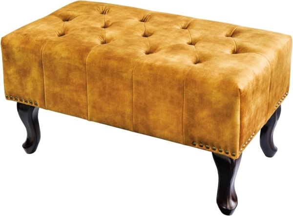 riess-ambiente Fußhocker CHESTERFIELD 80cm senfgelb / dunkelbraun (Einzelartikel, 1 St), Wohnzimmer · Samt · Wellenunterfederung · Chesterfield Design Bild 1