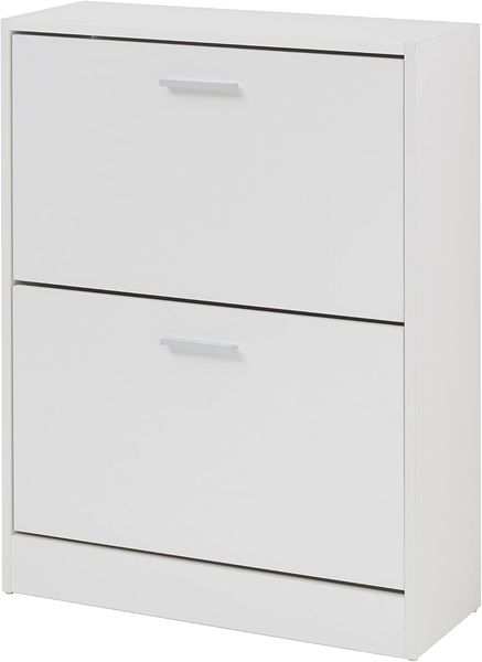 Baroni Home Platzsparender Schuhschrank aus Melamin-Holz für den Eingansberich, 12 Paar Schuhe mit 2 Klapptüren und doppelter Tiefe 24 x 63 x 81 cm