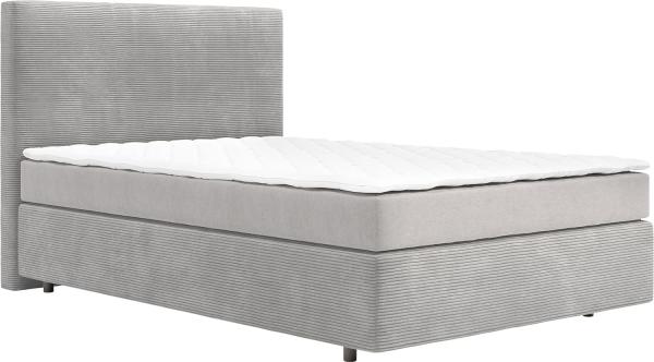 Boxspringbett Dream-Well 120x200 cm Cord Silbergrau mit Matratze und Topper