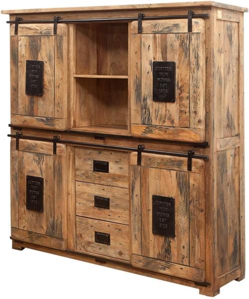 Massivmoebel24 Highboard (Highboard Mango 150x45x160 natur lackiert RAILWAY #125)