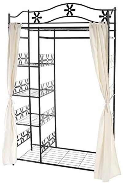 Metall-Garderobe Genf, Garderobenständer Kleiderschrank Metallregal 172x100x43cm ~ mit Vorhang