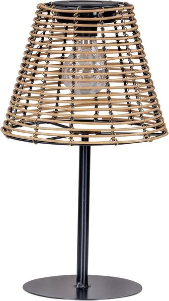 Levandeo® LED Solarleuchte, Solar Tischlampe Rattanoptik H34cm Natur Schwarz Lampe Leuchte