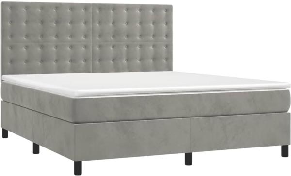 vidaXL Boxspringbett mit Matratze & LED Hellgrau 160x200 cm Samt 3136371