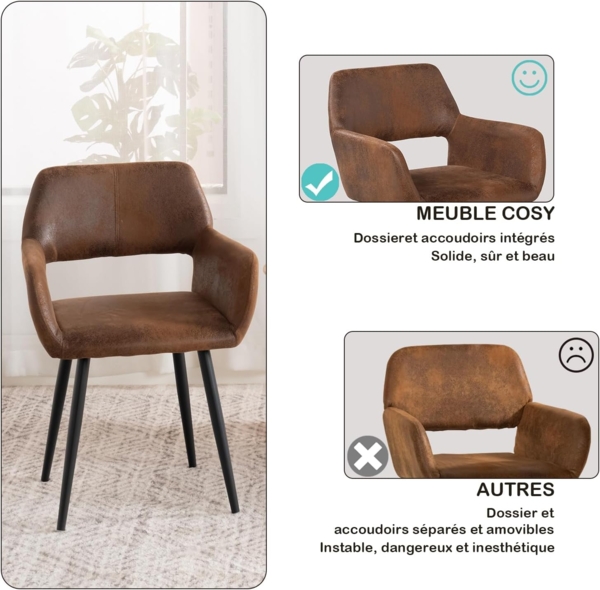 MEUBLE COSY Cromwell BEIGE 2PCS SD Esszimmerstühle 2er Set Küchenstuhl Polsterstuhl mit Armlehne Sessel aus Samt Wohnzimmerstuhl Metallbeine, Braun Vintage, 56 x 56 x 78 cm Bild 5