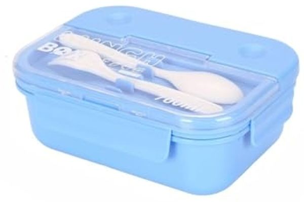 Lunchbox mit Besteck 700 ml – Brotdose mit 3 Fächern für Schule & Büro, Blau