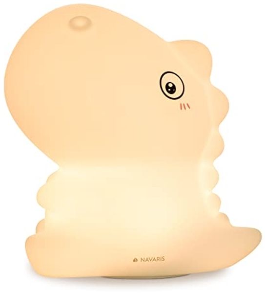 Navaris LED Nachtlicht Dino Design - aufladbar mit Micro USB Kabel - Süße RGB Farbwechsel Kinder Nachttischlampe - Dinosaurier Schlummerlicht Weiß