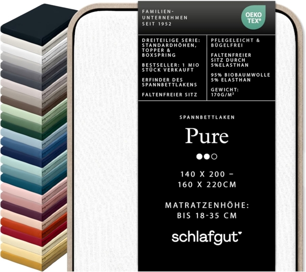 Schlafgut Spannbettlaken PURE Bio-Baumwolle mit Elasthan, dehnbar blickdicht, straff, Bettlaken, Jersey, Gummizug: rundum, (1 Stück), Laken für Matratzen bis 30cm Höhe, in 90x200, 140x200 oder 180x200 cm