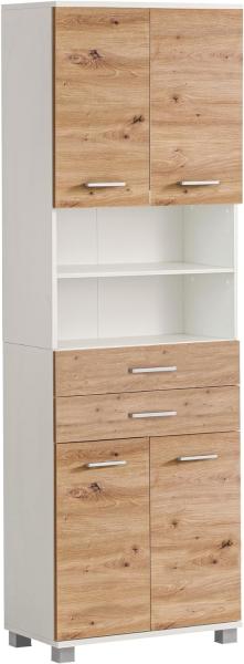 Schildmeyer Hochschrank Palermo, Holzwerkstoff, Mattweiß/Artisan Eiche Dekor, 59,8 x 23,6 x 180,9 cm (B/T/H)