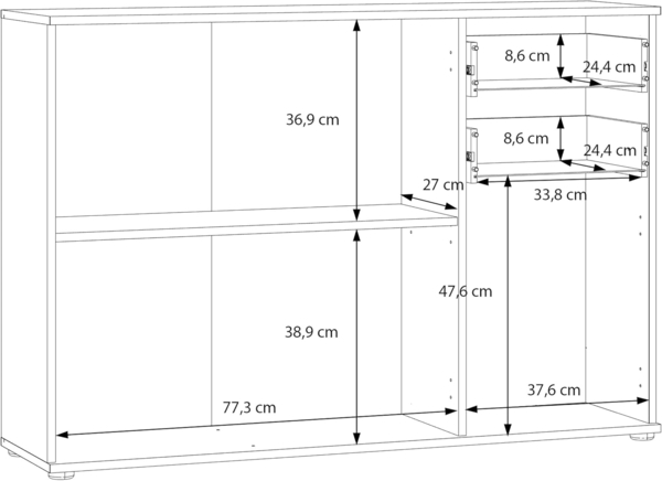 Forte IKOLI Kommode 120, Moderne Kommode, 3-türig, 2 Schubladen, Wohn-/Schlafzimmer, Flur, Holzwerkstoff, Weiß mit Artisan Eiche Holzdekor, 119,6 cm breit x 81,7 cm hoch x 31,4 cm tief Bild 7