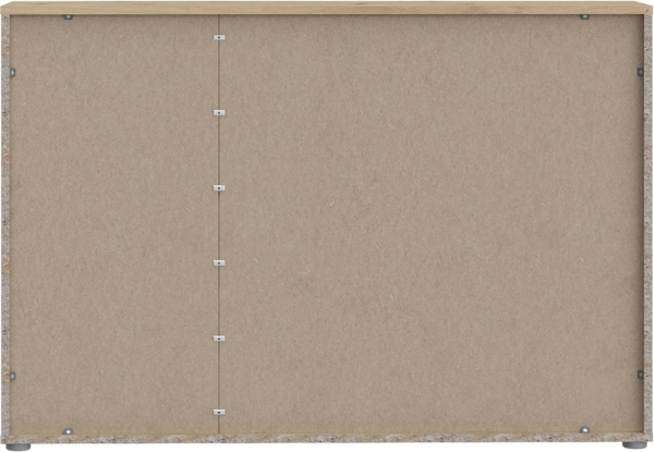 Forte IKOLI Kommode 120, Moderne Kommode, 3-türig, 2 Schubladen, Wohn-/Schlafzimmer, Flur, Holzwerkstoff, Weiß mit Artisan Eiche Holzdekor, 119,6 cm breit x 81,7 cm hoch x 31,4 cm tief Bild 9