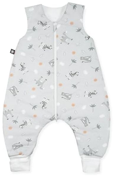 Julius Zöllner Schlafoverall Jumper Jersey, warme Füllung 2,5 TOG, waschbar bei 60°C, Made in Germany, Oeko TEX Standard 100, Savanne grau, Gr. 92