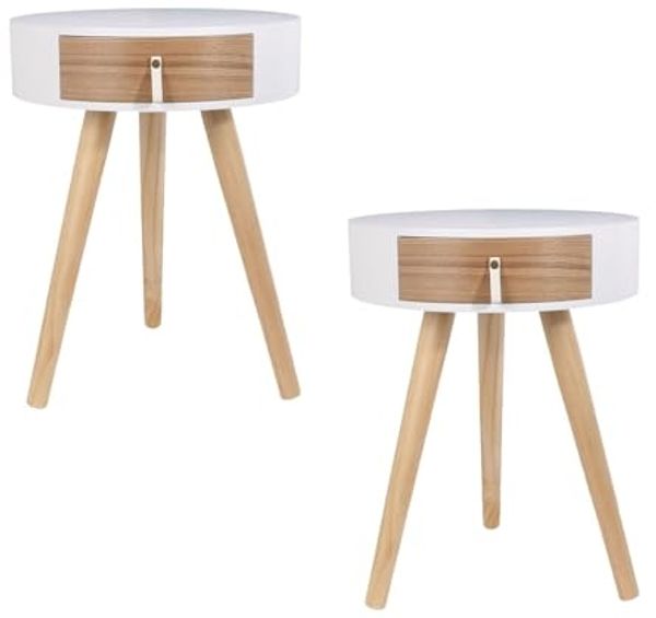 Home Deco Factory HD6201 Nora Nachttisch, Möbel, für Schlafzimmer, Holz/MDF, 35 x 35 x 46,5 cm, Weiß
