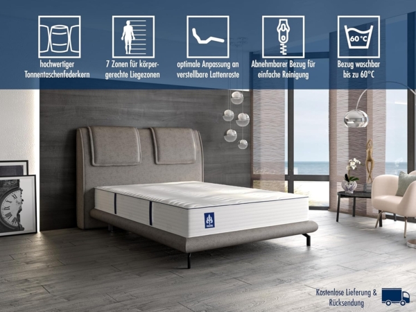 Irisette Rügen 1.000er Tonnentaschenfederkernmatratze, 24cm hoch, 7-Zonen Wendematratze, Härtegrad 3, 180x200 cm, Öko-Tex Zertifiziert, produziert nach deutschem Qualitätsstandard Bild 4