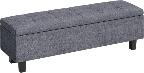 HOMCOM Polsterbank Sitzbank mit Stauraum, Leinenoptik, Holzbeine (Bettbank, 1-St, Truhebank), für Flur, Schlafzimmer, Wohnzimmer, 138 x 40 x 45 cm, Dunkelgrau